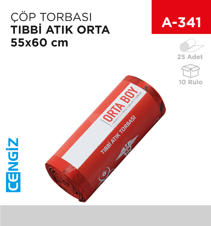 ÇÖP TORBASI TIBBİ ATIK RULO ORTA 55*60 CM (25Lİ) (575GR)