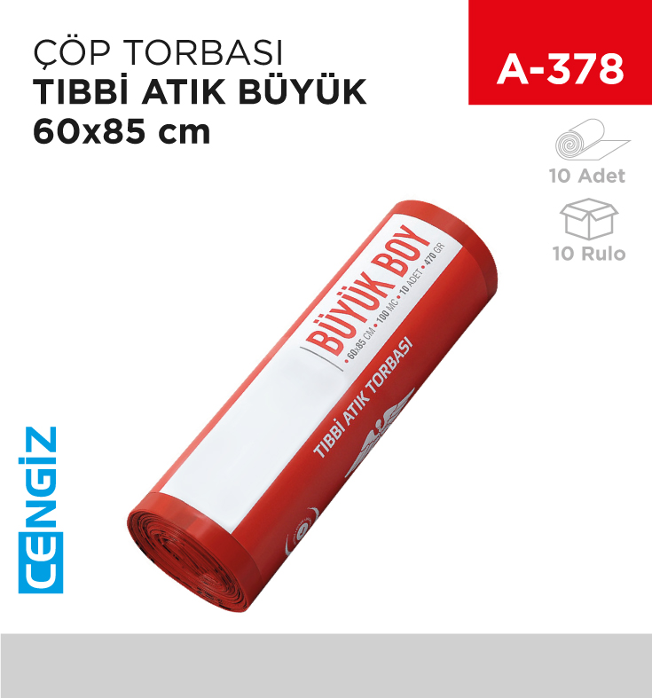 ÇÖP TORBASI TIBBİ ATIK RULO BÜYÜK 60*85 CM (10LU) (470GR)