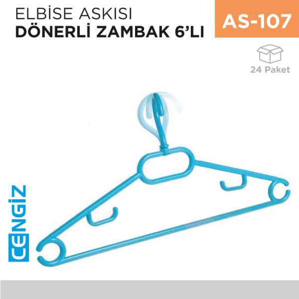 ELBİSE ASKISI DÖNERLİ ZAMBAK 6LI (ZP113)