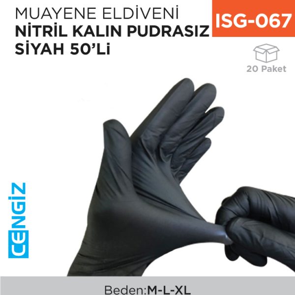MUAYENE ELDİVENİ NİTRİL KALIN SİYAH 50Lİ