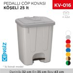 PEDALLI ÇÖP KOVASI KÖŞELİ 25 LT (4250)