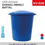 BATTAL ÇÖP KOVASI KAPAKLI RENKLİ 50 LT (UP 104)(AFORM)