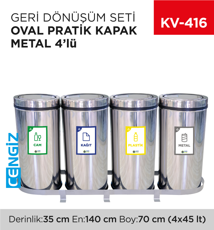 GERİ DÖNÜŞÜM SETİ OVAL PRATİK KAPAK METAL 4LÜ