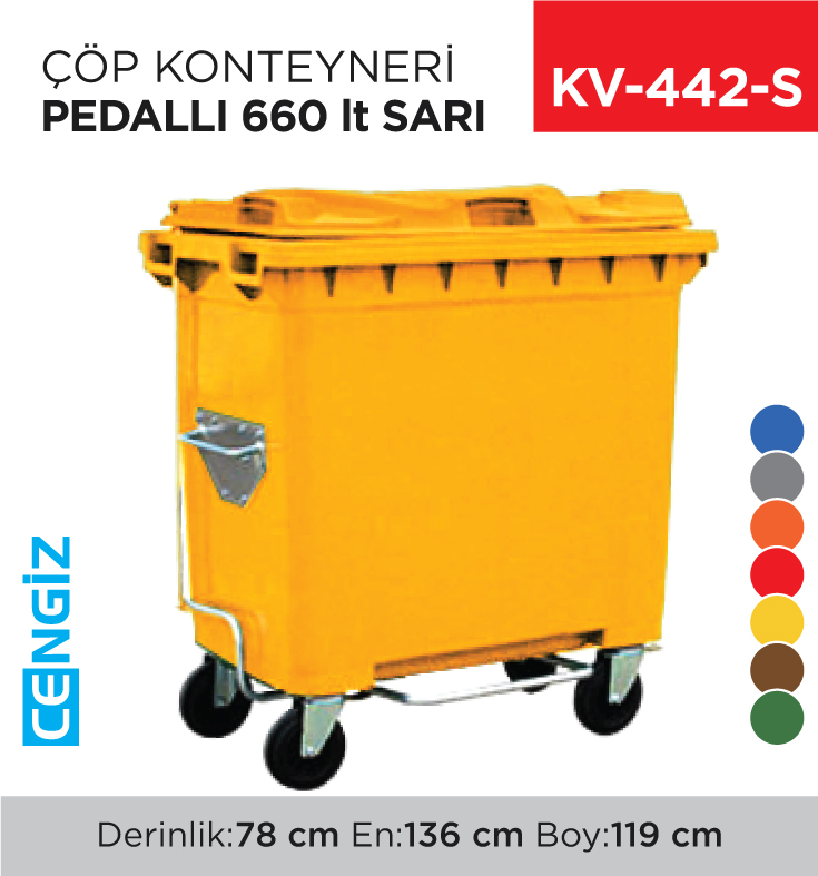 ÇÖP KONTEYNERİ PEDALLI 660 LT SARI ÇÖP KONTEYNERİ PEDALLI 660 LT SARI