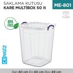 SAKLAMA KUTUSU KARE M.BOX 50 LT ŞEFFAF (E-630)