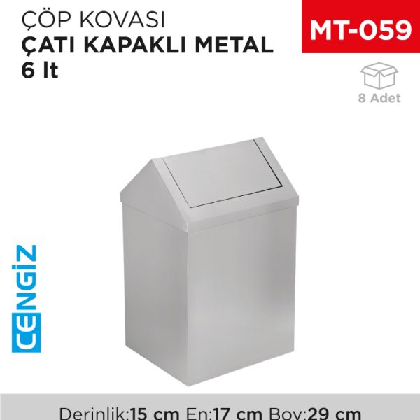ÇATI KAPAKLI ÇÖP KOVASI METAL 6 LT (3601)(437)