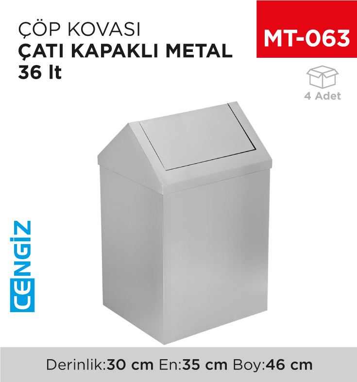 ÇATI KAPAKLI ÇÖP KOVASI METAL 36 LT (1310)(441)