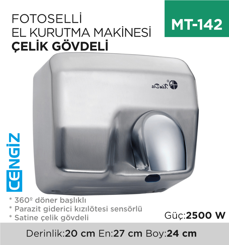 FOTOSELLİ EL KURUTMA MAKİNASI ÇELİK GÖVDELİ 2500 WATT (GSQ250B)