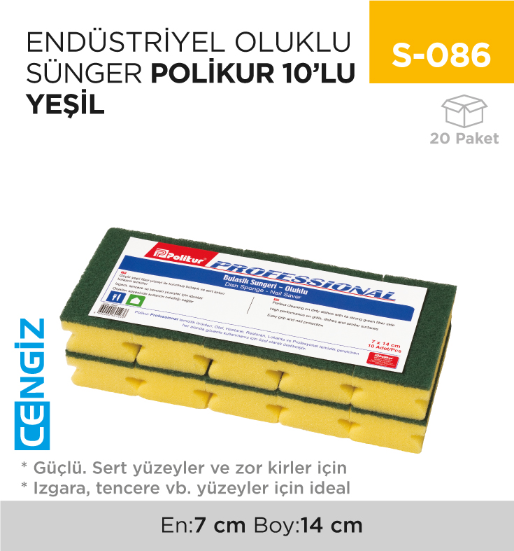 ENDÜSTRİYEL OLUKLU SÜNGER POLİKUR 10LU YEŞİL (2649)