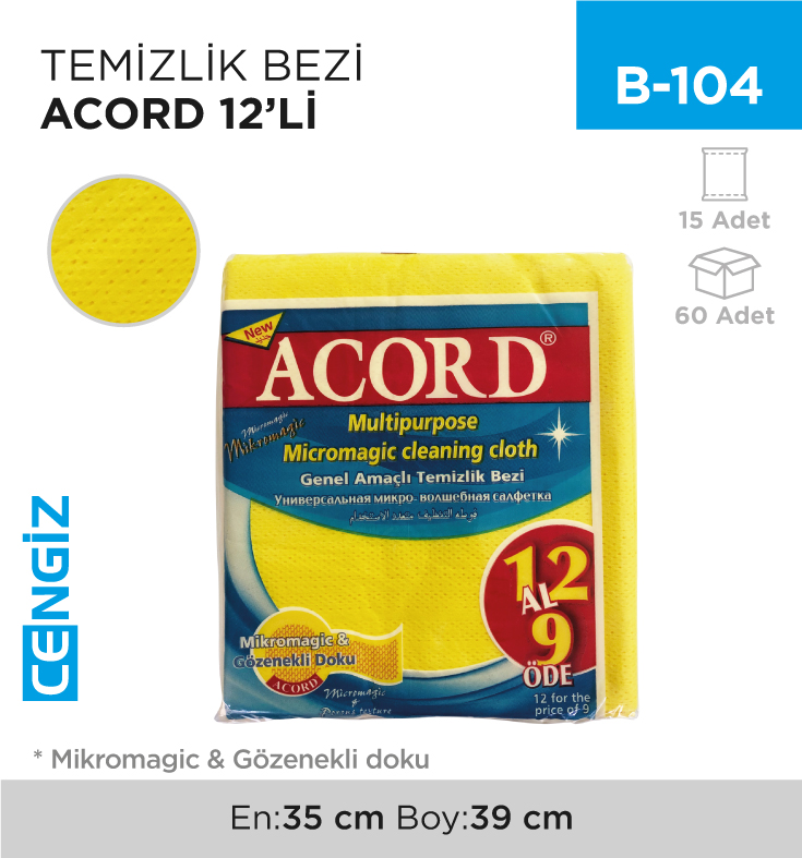 +TEMİZLİK BEZİ ACORD 12Lİ +TEMİZLİK BEZİ ACORD 12Lİ