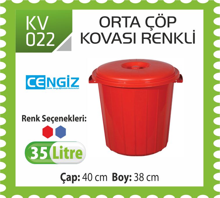 ORTA ÇÖP KOVASI KAPAKLI RENKLİ 35 LT (UP 110) ORTA ÇÖP KOVASI KAPAKLI RENKLİ 35 LT (UP 110)