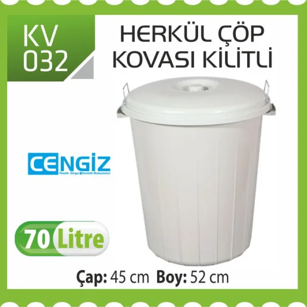HERKÜL ÇÖP KOVASI KAPAKLI KİLİTLİ 70 LT (UP 106)