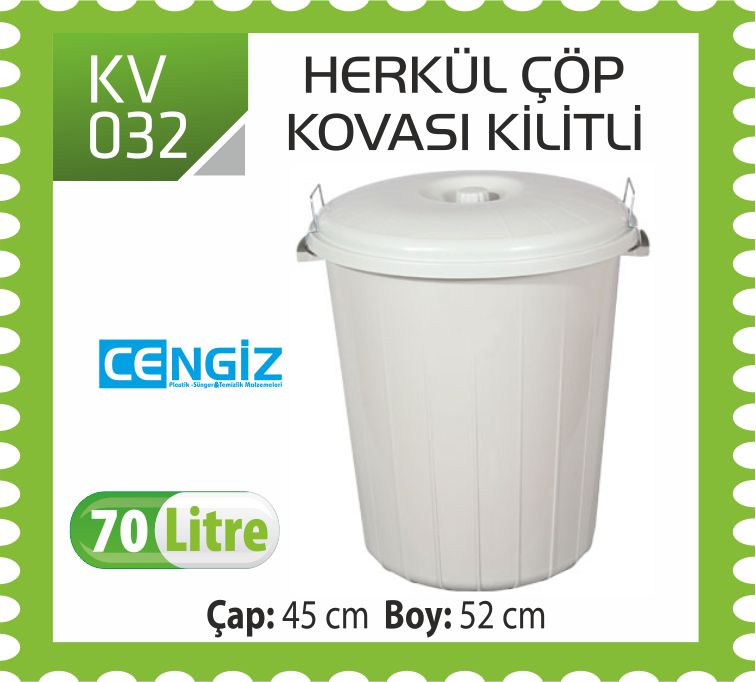 HERKÜL ÇÖP KOVASI KAPAKLI KİLİTLİ 70 LT (UP 106) HERKÜL ÇÖP KOVASI KAPAKLI KİLİTLİ 70 LT (UP 106)