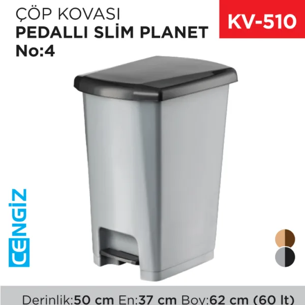 PEDALLI SLİM ÇÖP KOVASI PLANET NO:4 (60 LT)(UP403)