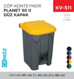ÇÖP KONTEYNERİ PLANET 50 LT DÜZ KAPAK (UP226F)