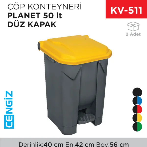 ÇÖP KONTEYNERİ PLANET 50 LT DÜZ KAPAK (UP226F)
