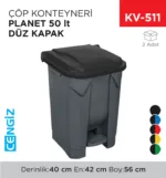 ÇÖP KONTEYNERİ PLANET 50 LT DÜZ KAPAK (UP226F)