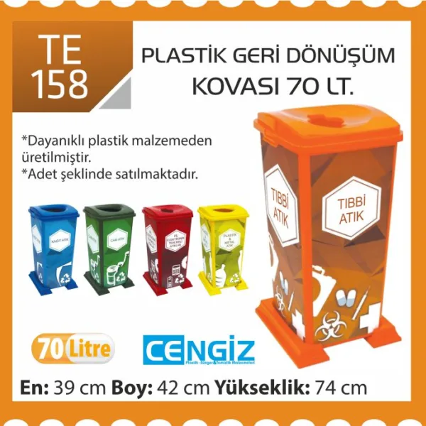 GERİ DÖNÜŞÜM  KOVASI KAPAKLI 70 LT(RE-CYCLER)(UP902)