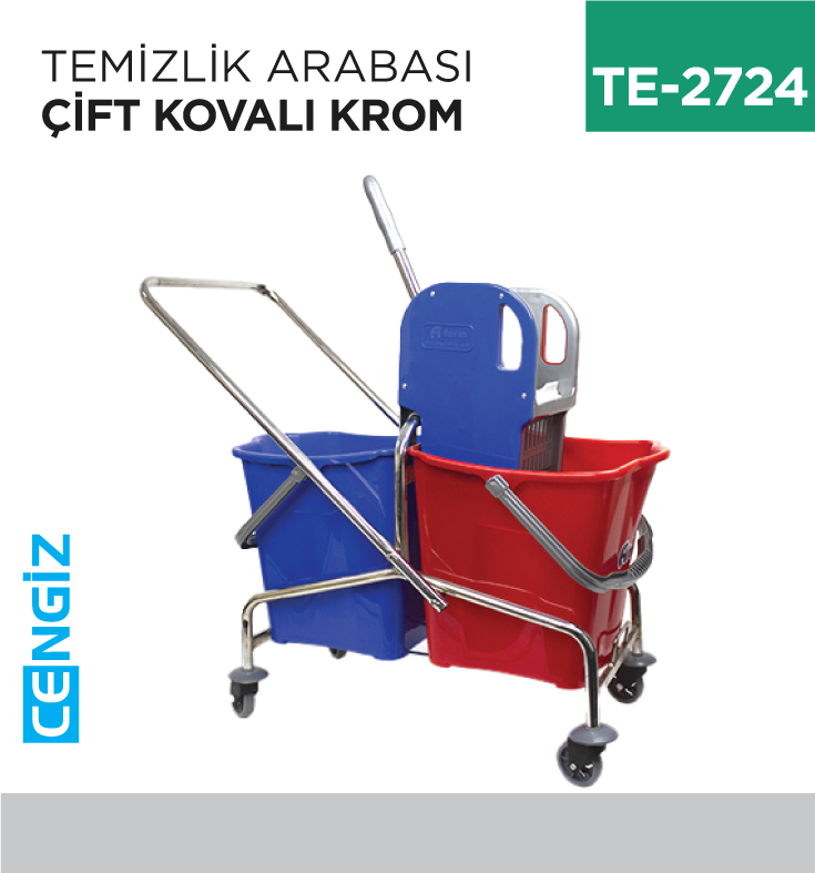 TEMİZLİK ARABASI ÇİFT KOVALI KROM (A FORM)