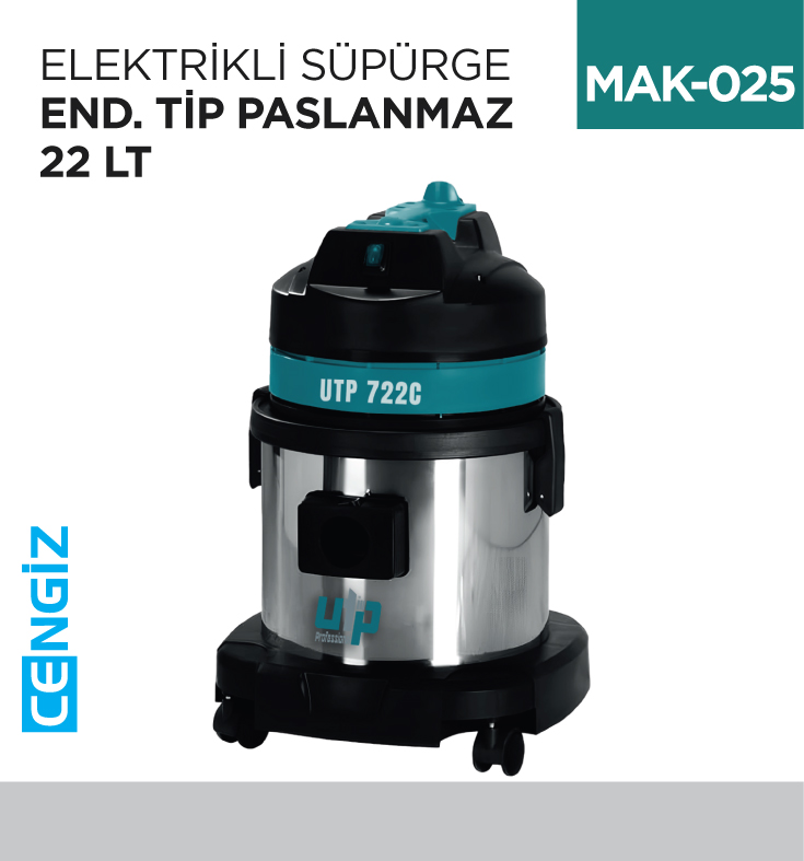 ELEKTRİKLİ SÜPÜRGE END.TİP PASLANMAZ  22 LT (UTP722C)