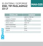 ELEKTRİKLİ SÜPÜRGE END.TİP PASLANMAZ  22 LT (UTP722C)