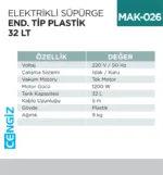 ELEKTRİKLİ SÜPÜRGE END.TİP PLASTİK 32 LT (UTP723P)