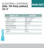 ELEKTRİKLİ SÜPÜRGE END.TİP PASLANMAZ 32 LT (UTP724C)