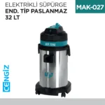 ELEKTRİKLİ SÜPÜRGE END.TİP PASLANMAZ 32 LT (UTP724C)