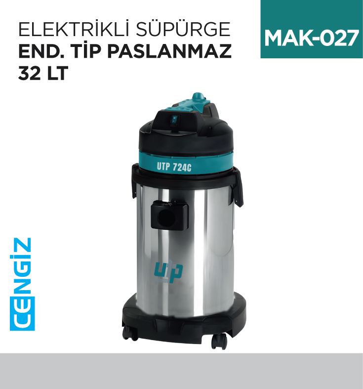 ELEKTRİKLİ SÜPÜRGE END.TİP PASLANMAZ 32 LT (UTP724C)