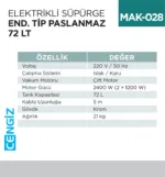 ELEKTRİKLİ SÜPÜRGE END.TİP PASLANMAZ 72 LT (UTP725C)