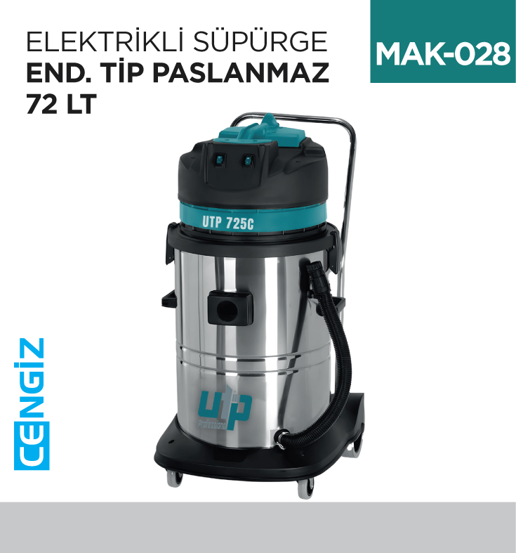 ELEKTRİKLİ SÜPÜRGE END.TİP PASLANMAZ 72 LT (UTP725C)