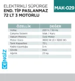 ELEKTRİKLİ SÜPÜRGE END.TİP PASLAMAZ 72 LT 3 MOTORLU  (UTP726C)