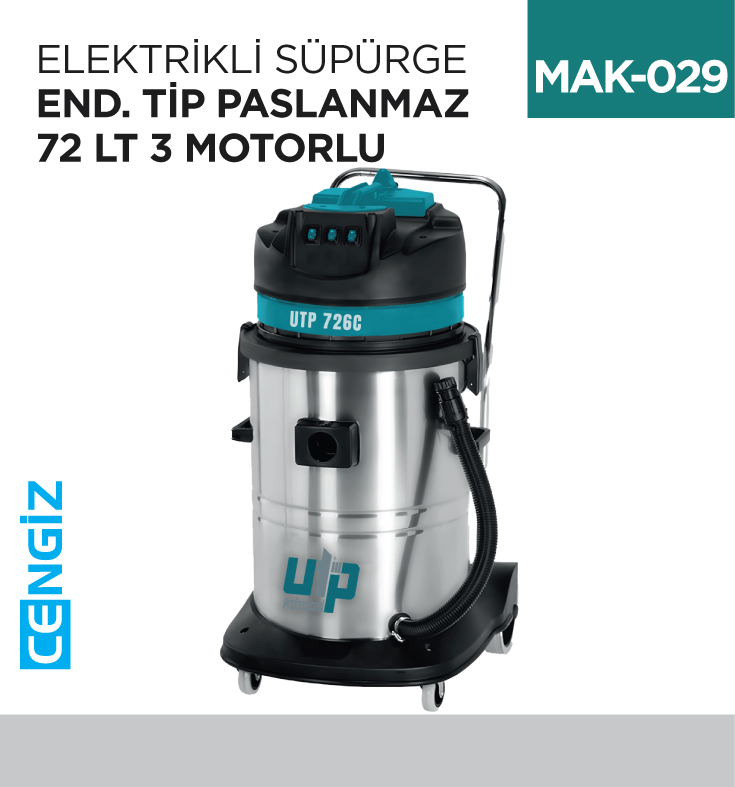 ELEKTRİKLİ SÜPÜRGE END.TİP PASLAMAZ 72 LT 3 MOTORLU  (UTP726C)