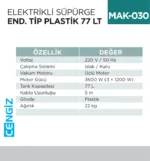 ELEKTRİKLİ SÜPÜRGE END.TİP PLASTİK 77 LT  (UTP727P)