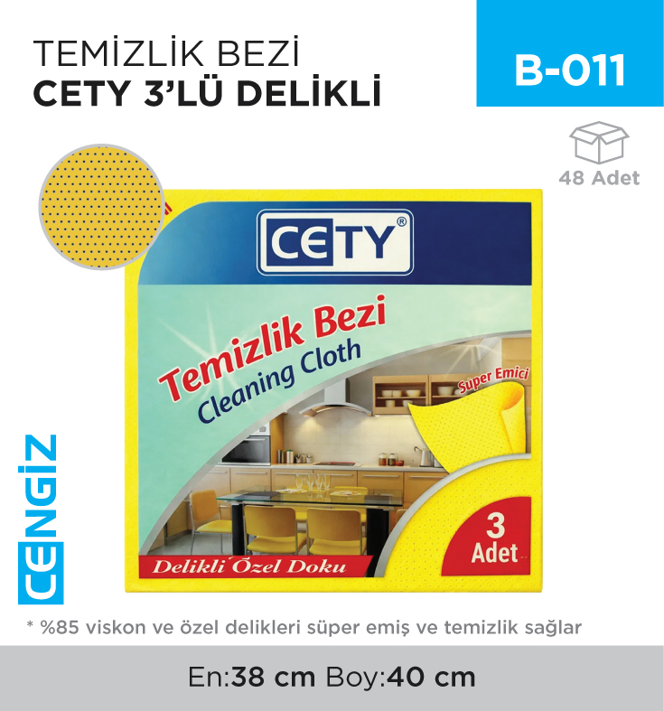 TEMİZLİK BEZİ CETY 3LÜ DELİKLİ