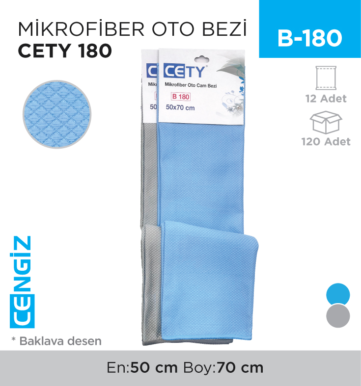 MİKROFİBER OTO BEZİ CETY 180 (50*70 CM) ( BAKLAVA DESEN )