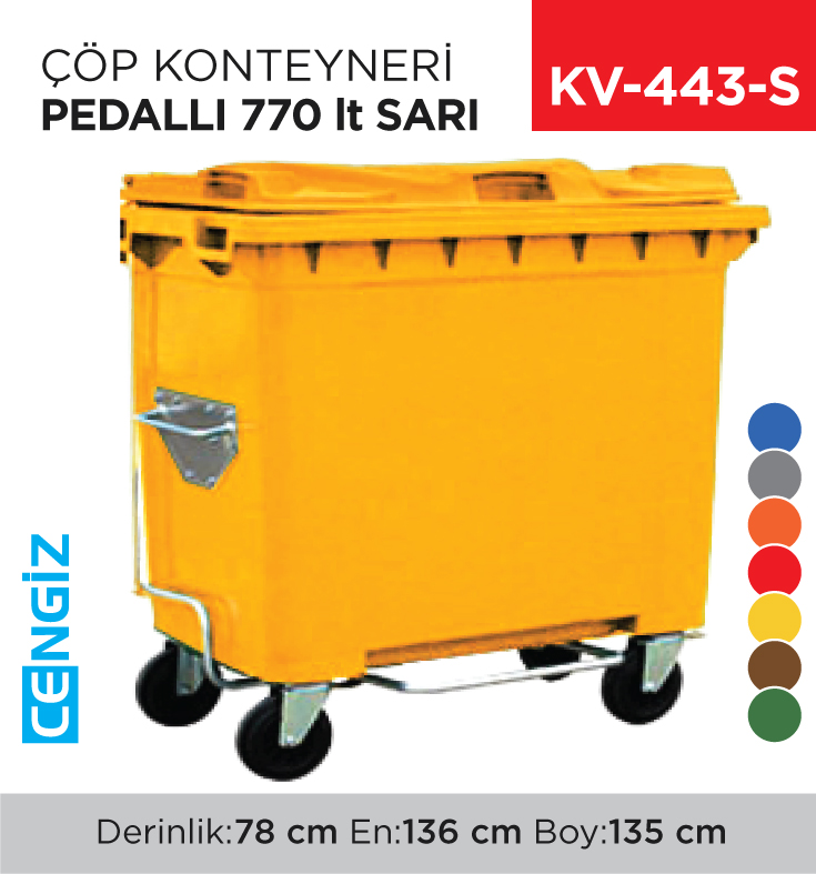 ÇÖP KONTEYNERİ PEDALLI 770 LT SARI