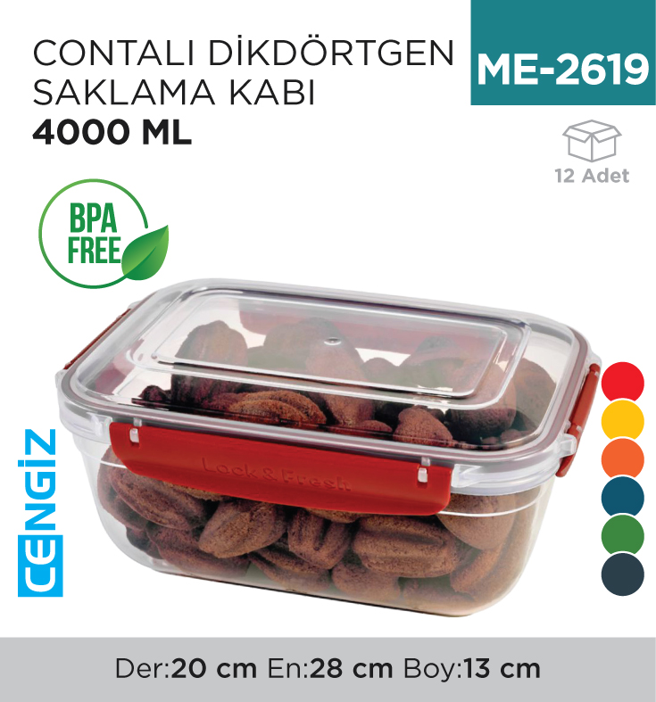 CONTALI DİKDÖRTGEN SAKLAMA KABI 4000 ML (30815)