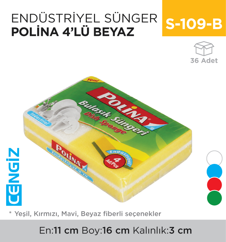 ENDÜSTRİYEL SÜNGER POLİNA 4LÜ BEYAZ (2233)