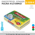 ENDÜSTRİYEL SÜNGER POLİNA 4LÜ KIRMIZI (2233)