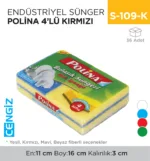 ENDÜSTRİYEL SÜNGER POLİNA 4LÜ KIRMIZI (2233)