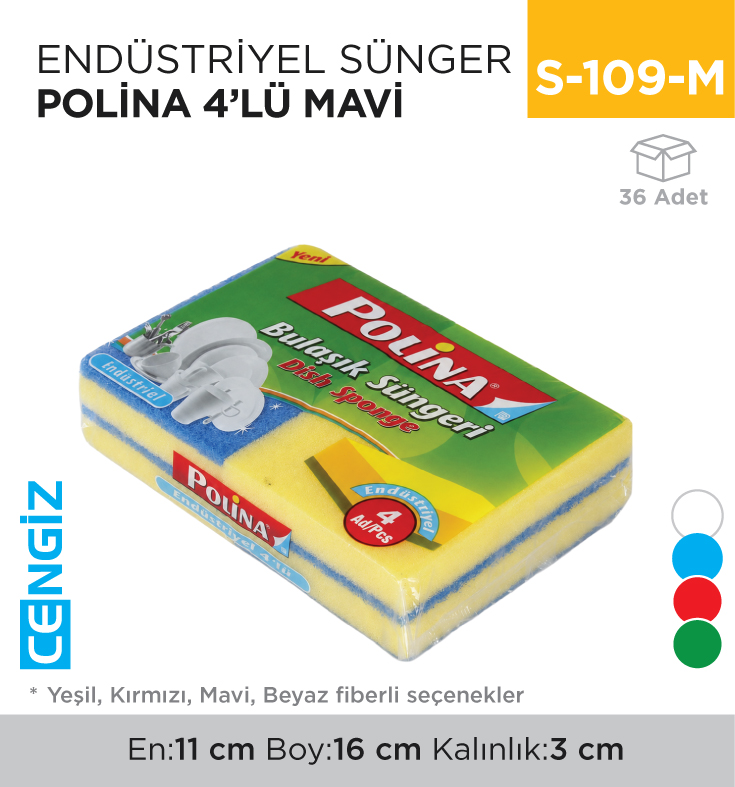 ENDÜSTRİYEL SÜNGER POLİNA 4LÜ MAVİ (2484)