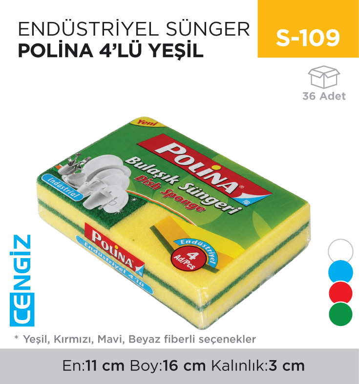ENDÜSTRİYEL SÜNGER POLİNA 4LÜ YEŞİL (2233)