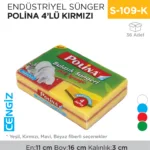 ENDÜSTRİYEL SÜNGER POLİNA 4LÜ KIRMIZI (2233)