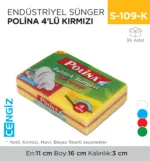 ENDÜSTRİYEL SÜNGER POLİNA 4LÜ KIRMIZI (2233)